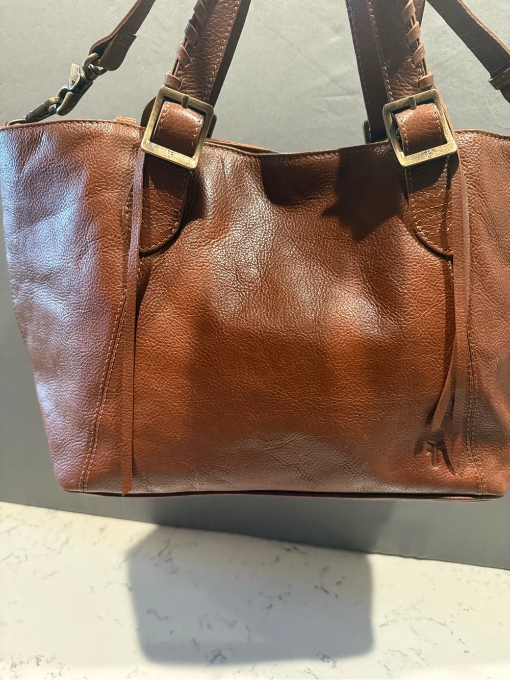 Frye Cognac Leather Double-Handle Tote